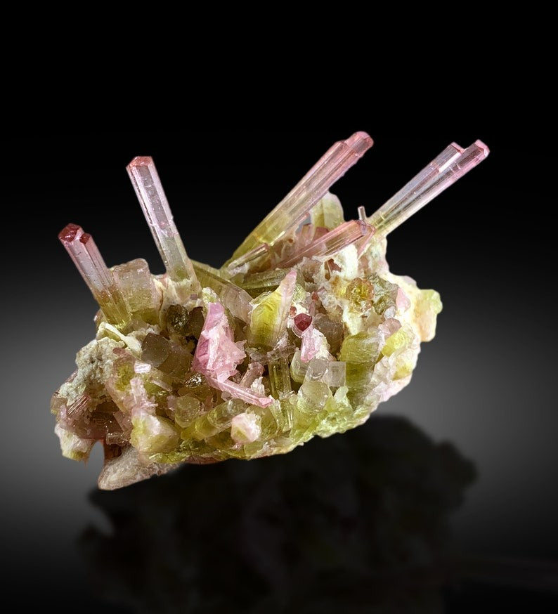 Exquisite Bicolor Tourmaline Cluster on Matrix, Tourmaline Specimen, Tourmaline from Paprok Afghanistan - 56 gram