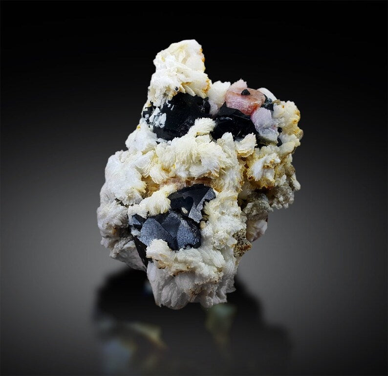 Pink Apatite Crystals with Tantalite, Schorl and Albite, Rare Specimen, Apatite Crystal, Mineral Specimen from Skardu Pakistan, 626 g