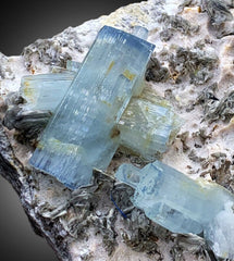 Natural Blue Cap Blue Aquamarine Crystals with Mica, Aquamarine Specimen, Aquamarine from Chumar Bakhoor Gilgit Baltistan Pakistan - 992 gram