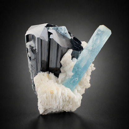 Natural Aquamarine with Black Tourmaline Schorl and Feldspar from Afghanistan, 210 gram