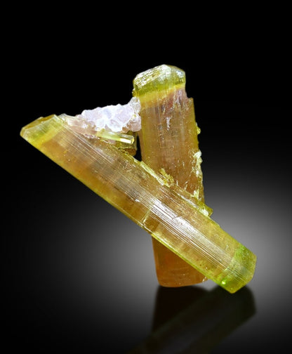 16 gram twinned DT watermelon tourmaline with lepidolite
Double terminated watermelon tourmaline crystal both ends natural
