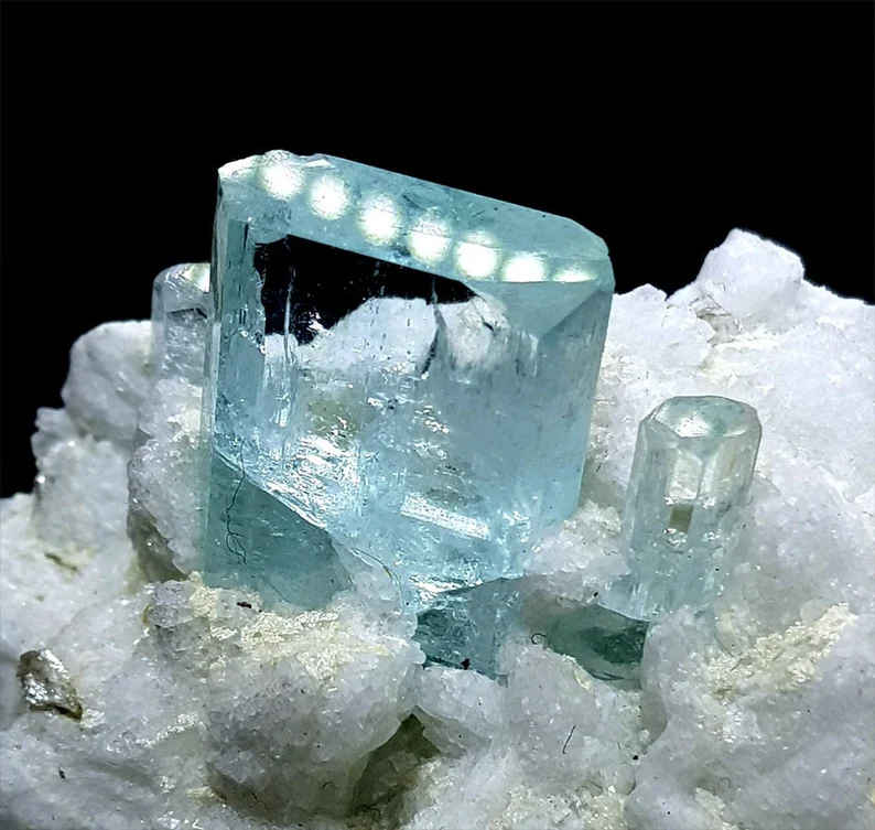 Sky Blue Aquamarine Crystals on Feldspar, Aquamarine Specimen, Aquamarine Cluster, Aesthetic Aquamarine from Afghanistan, 277 gram