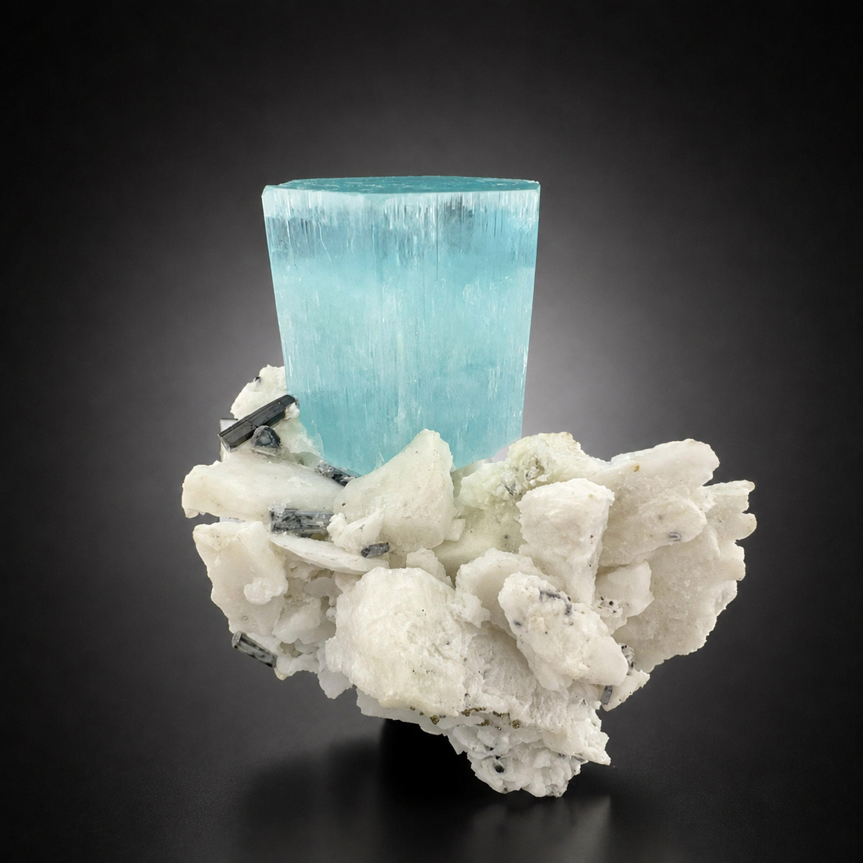 Natural Aquamarine Crystal with Schorl Tourmaline and Feldspar Matrix from Pakistan, 296 gram