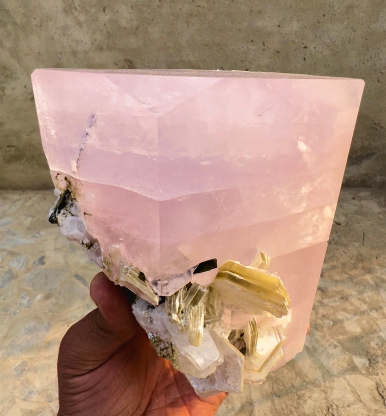 Pink Morganite crystal with Tourmalines and Mica from Pakistan, 2339 gram