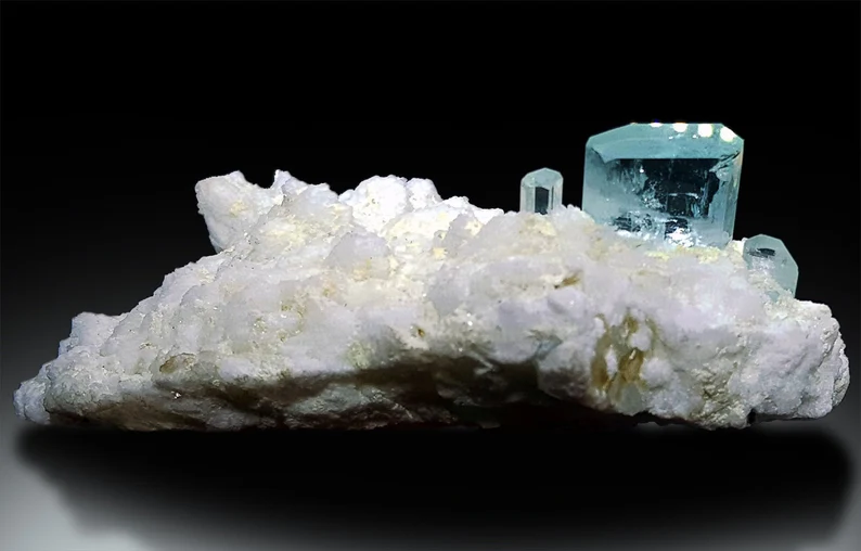 Sky Blue Aquamarine Crystals on Feldspar, Aquamarine Specimen, Aquamarine Cluster, Aesthetic Aquamarine from Afghanistan, 277 gram