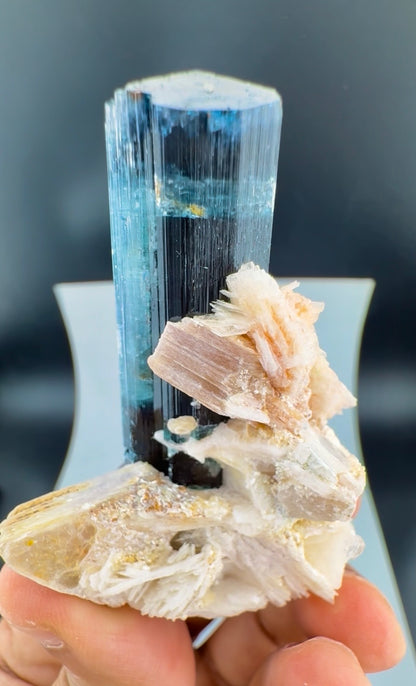 Indicolite Blue Tourmaline with Smoky Quartz, Albite and Mica from Afghanistan, 64 gram