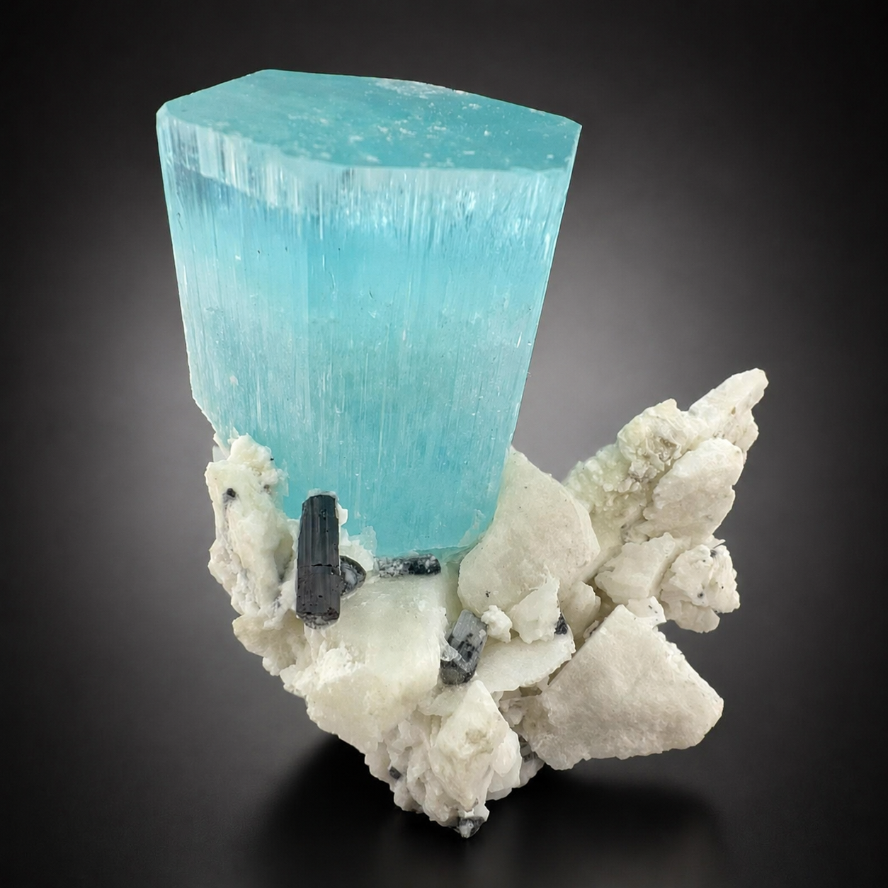 Natural Aquamarine Crystal with Schorl Tourmaline and Feldspar Matrix from Pakistan, 296 gram