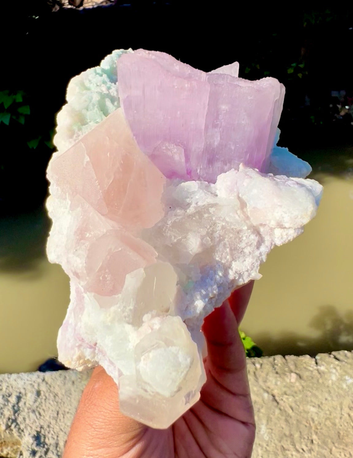 Kunzite with Morganite and Quartz on matrix, 620 gram