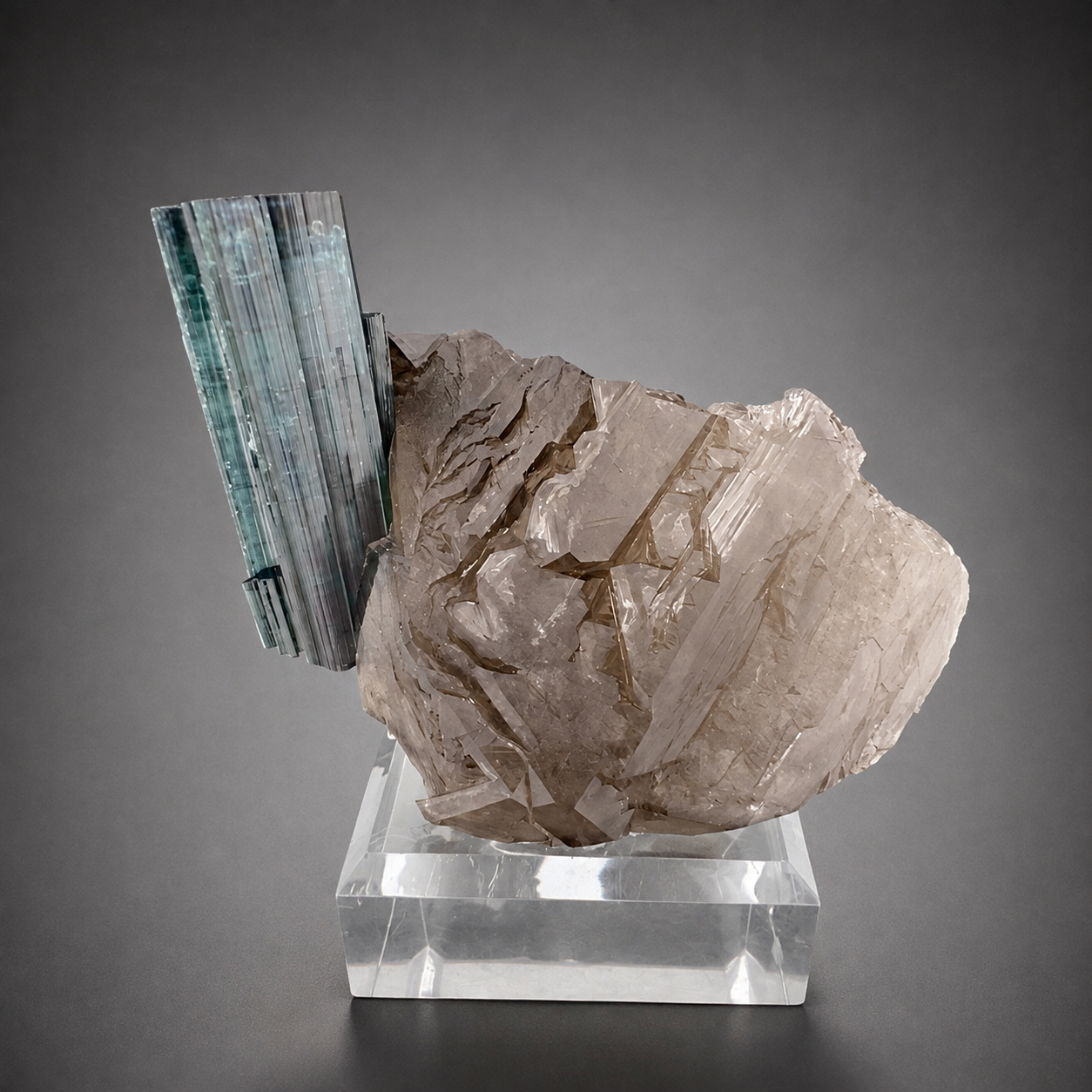 Indicolite Tourmaline on Smoky Quartz – Blue Pink Tourmaline Crystal Specimen, Paprok Afghanistan, 200 gram