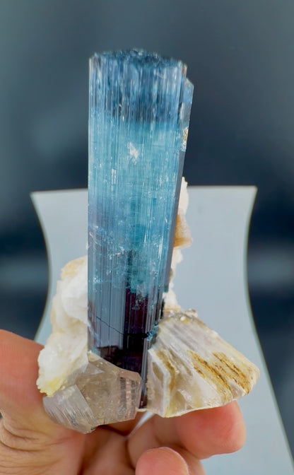Indicolite Blue Tourmaline with Smoky Quartz, Albite and Mica from Afghanistan, 64 gram
