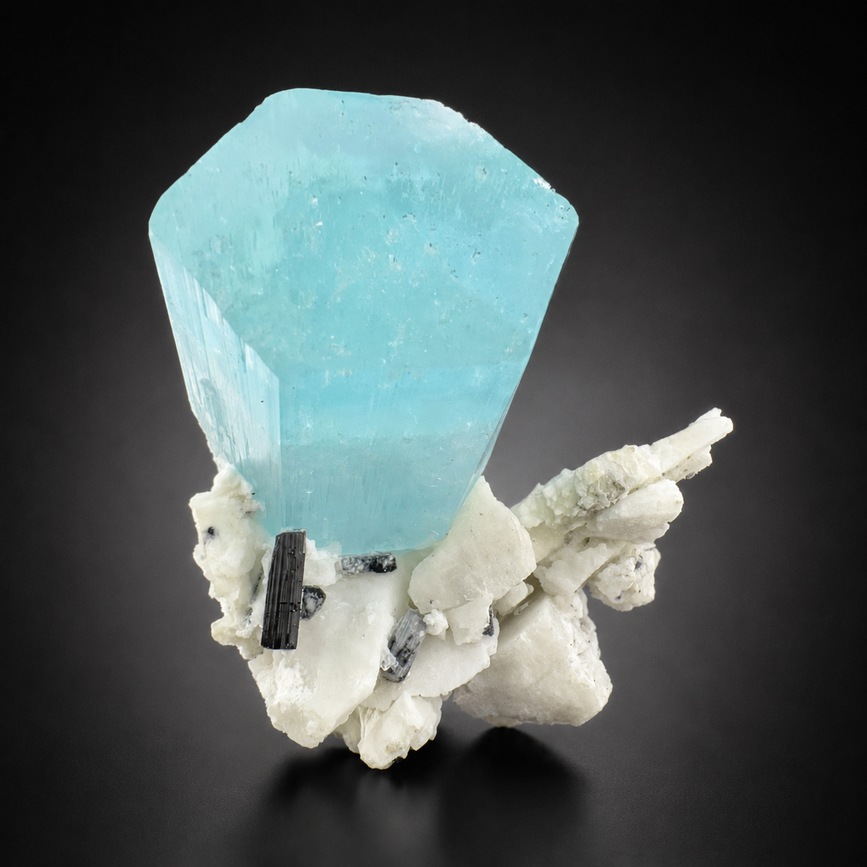 Natural Aquamarine Crystal with Schorl Tourmaline and Feldspar Matrix from Pakistan, 296 gram