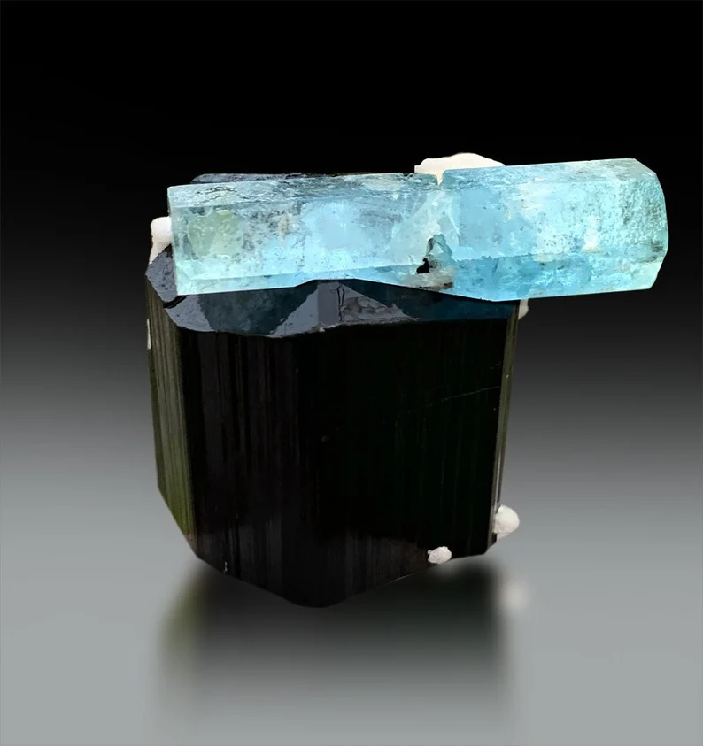 Aquamarine Crystals on Tourmaline Schorl, Aquamarine specimen, Schorl Crystal, Tourmaline stone, Aquamarine crystal from Afghanistan, 153 g