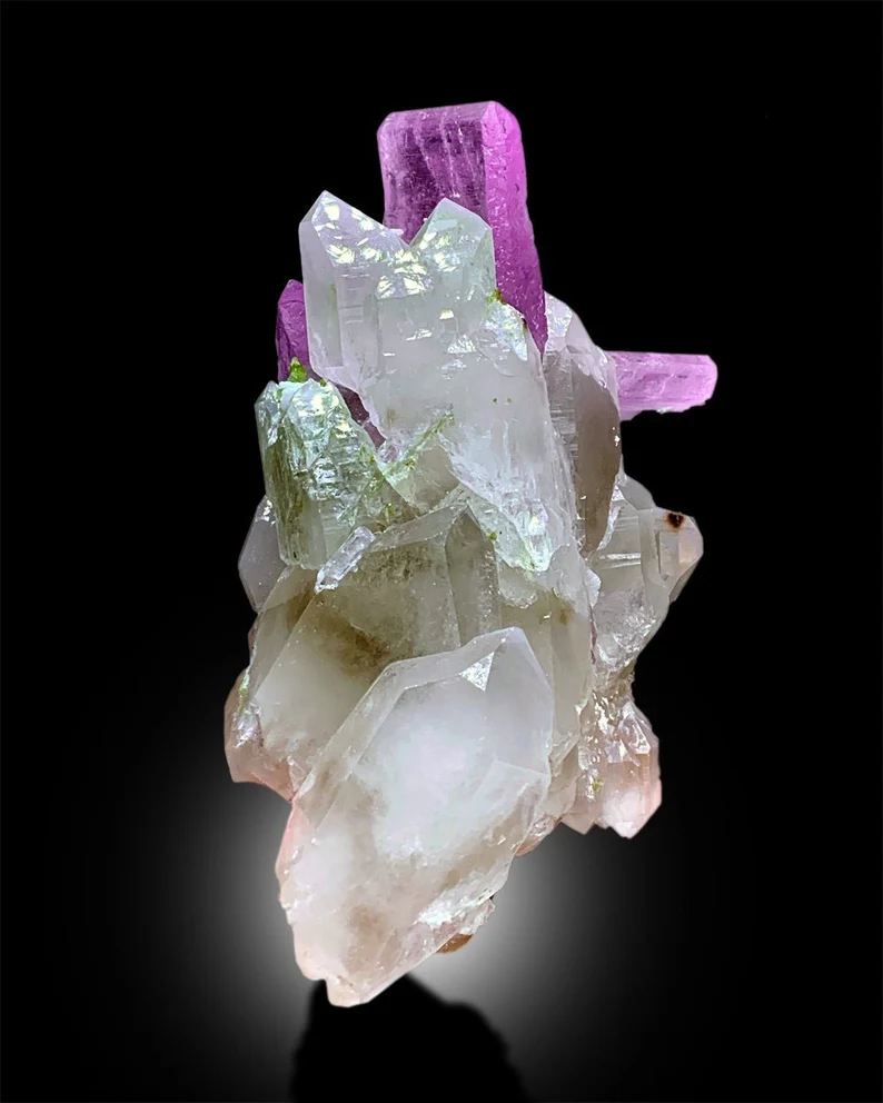 Pink Kunzite, Green Tourmalines, Quartz Crystals, Kunzite Specimen, Kunzite Tourmaline, Raw Kunzite, Kunzite with Tourmalines, 598g