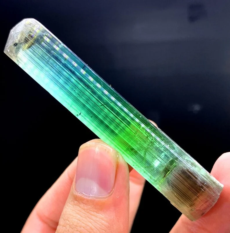 Exceptional Tourmaline Crystal For Sale, Gem Quality Facet Grade tourmaline crystal, terminated tri-color tourmaline crystal, 36 Gram