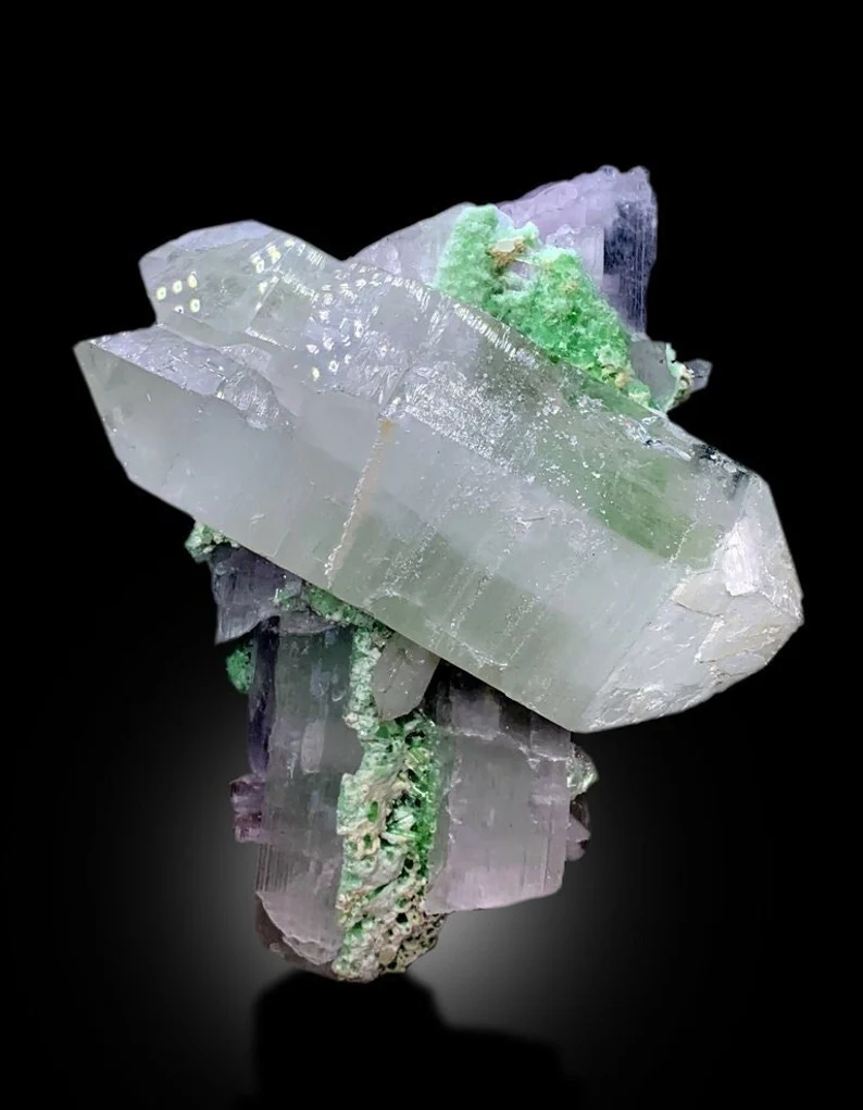 Pink Kunzite, Green Tourmalines, Quartz Crystals, Kunzite Specimen, Kunzite Tourmaline, Raw Kunzite, Kunzite with Tourmalines, 1985 g