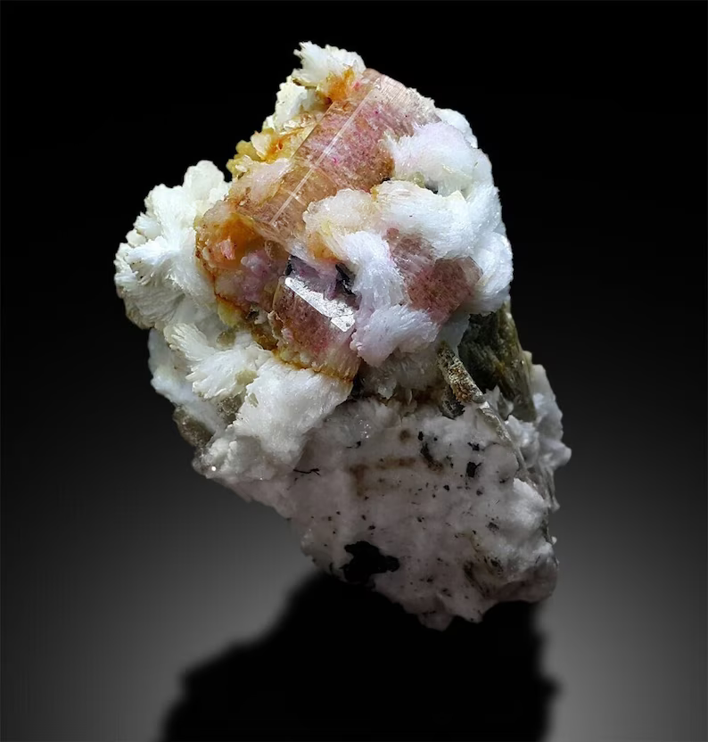 Pink Apatite with Tantalite , Minerals Specimen, Fine Minerals, Albite Mineral Specimen from Skardu Pakistan - 580 Gram