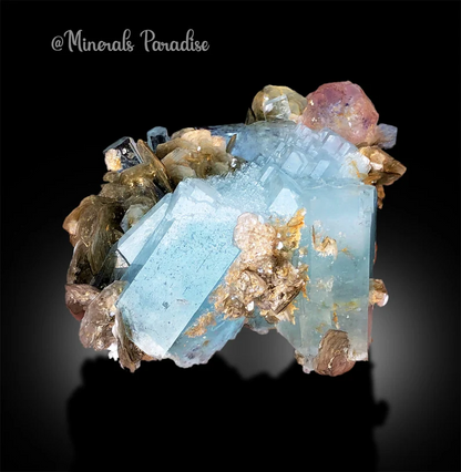 Pink Fluorite on Aquamarine Crystals, Fluorite Crystal, Aquamarine Specimen, Aquamarine for sale, Fluorite Specimen, Mineral Specimen, 288 g