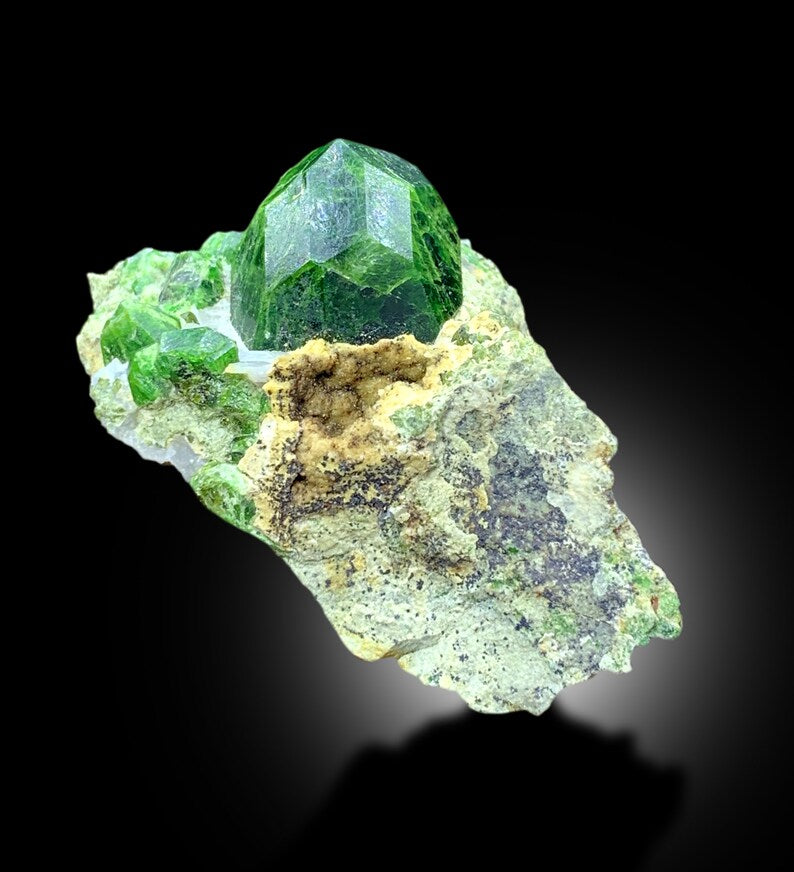 Lush Green Demantoid Garnet, Garnet Crystals, Garnet on Matrix, Garnet Stone, Raw Garnet, Demantoid Garnet Specimen - 70 gram