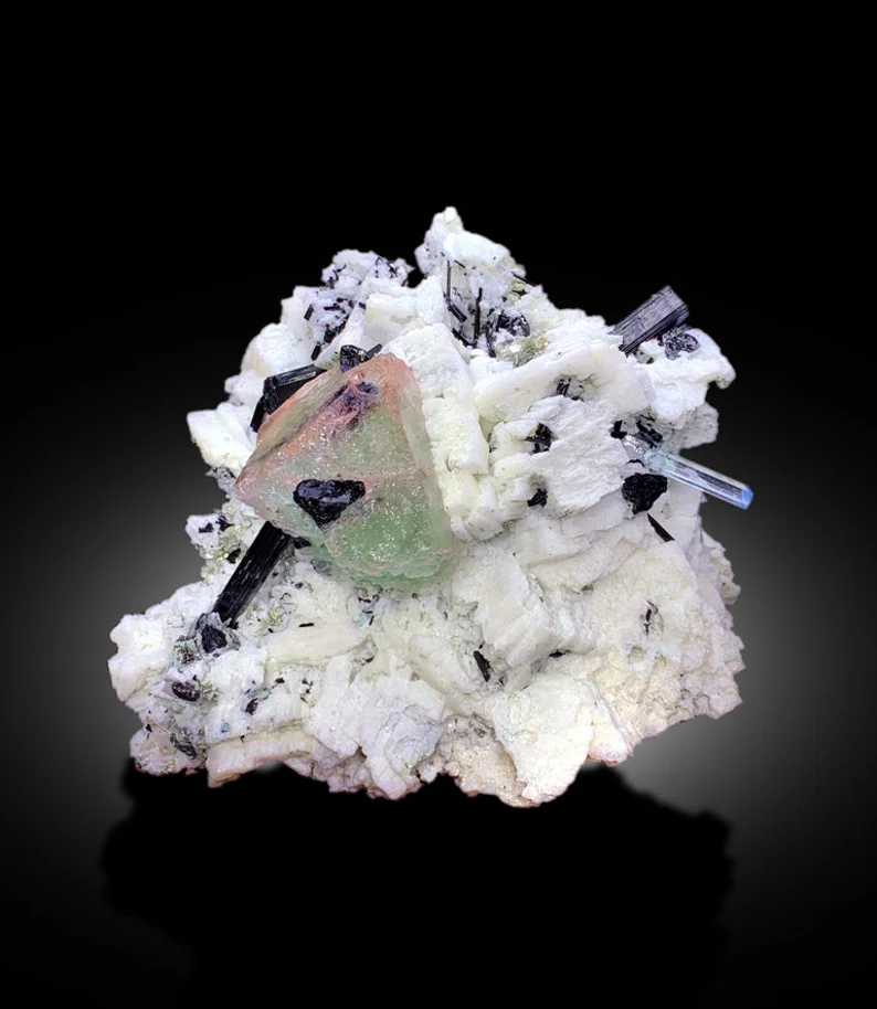 Bicolor Fluorite with Aquamarine, Tourmaline Crystals, Feldspar Specimen, Fluorite Specimen, Schorl Crystals, Blue Aquamarine, 3042 g
