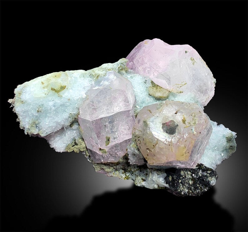 Pink Morganite Specimen, Morganite Crystals with Green Tourmalines, Natural Morganite, Morganite Cluster, AquaMorganite Beryl, 118g