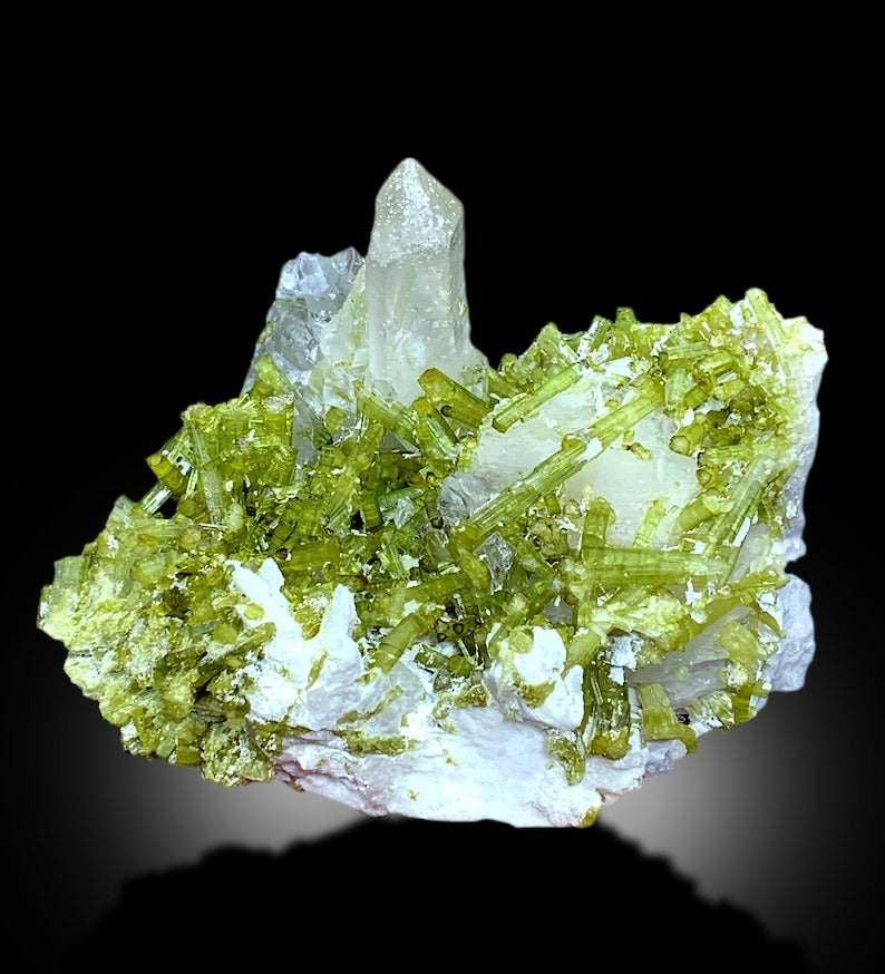 Green Tourmaline Crystals Cluster with Pollucite and Quartz From Chapu Mine Skardu Pakistan - 892 gram