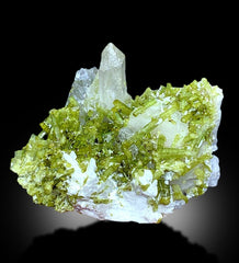 Green Tourmaline Crystals Cluster with Pollucite and Quartz From Chapu Mine Skardu Pakistan - 892 gram