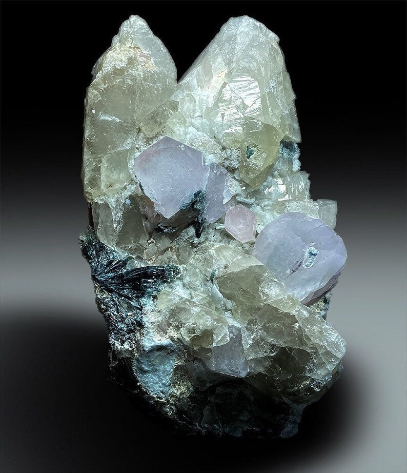 Morganite Crystals with Indicolite Tourmalines and Pink Kunzite Quartz Combo Mineral Specimen, Natural Morganite, Morganite For Sale 4360 g