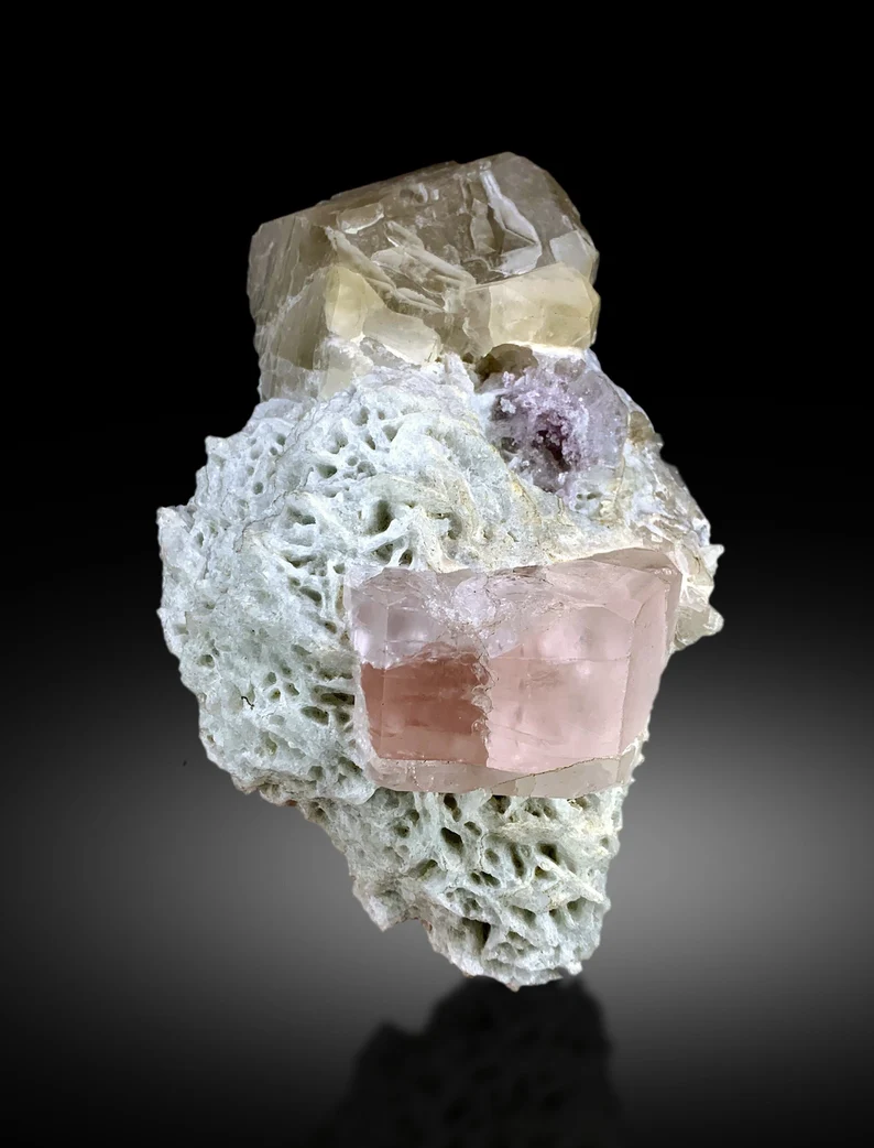 Pink Morganite with Pollucite and Quartz, Morganite Specimen