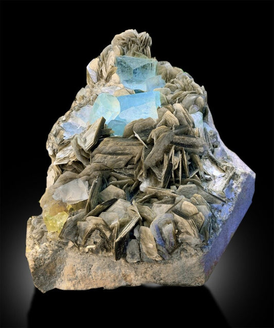 Aquamarine Crystals with Fluorite and Muscovite Mica, Aquamarine Specimen, Fluorite Crystals, Pink Fluorite, Bicolor Fluorite, 4.16 kg