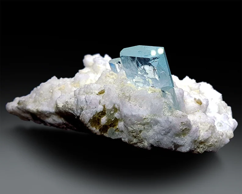 Sky Blue Aquamarine Crystals on Feldspar, Aquamarine Specimen, Aquamarine Cluster, Aesthetic Aquamarine from Afghanistan, 277 gram