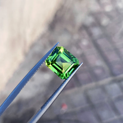 Asscher Cut Peridot Gemstone, Burma Peridot Loose Stone For Ring, 4.40 CT