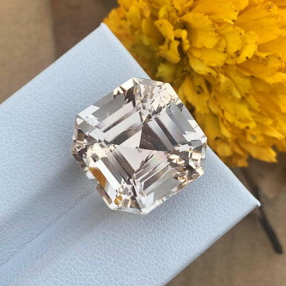 Yellow Topaz Gemstone For Jewelry, Ascher Cut Topaz Stone, 25.60 CT