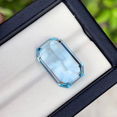 Swiss Blue Topaz Gemstone For Necklace, Emerald Cut Topaz Stone, Flawless Topaz Loose Gemstone, 24.25 ct