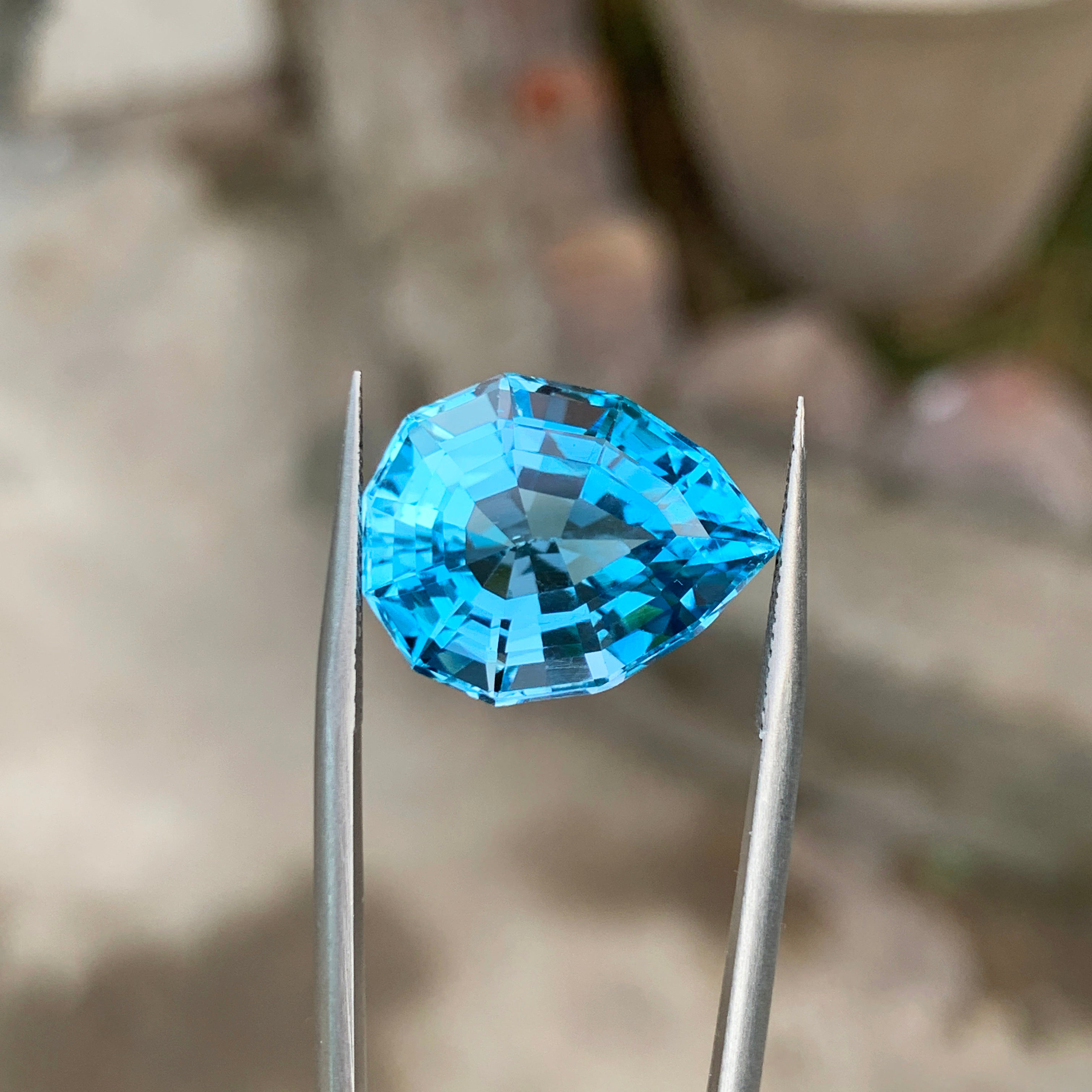 Swiss Blue Topaz Gemstone For Jewelry, Flawless Topaz Loose Gemstone, Pear Shape Topaz Jewelry Stone, 19.35 CT