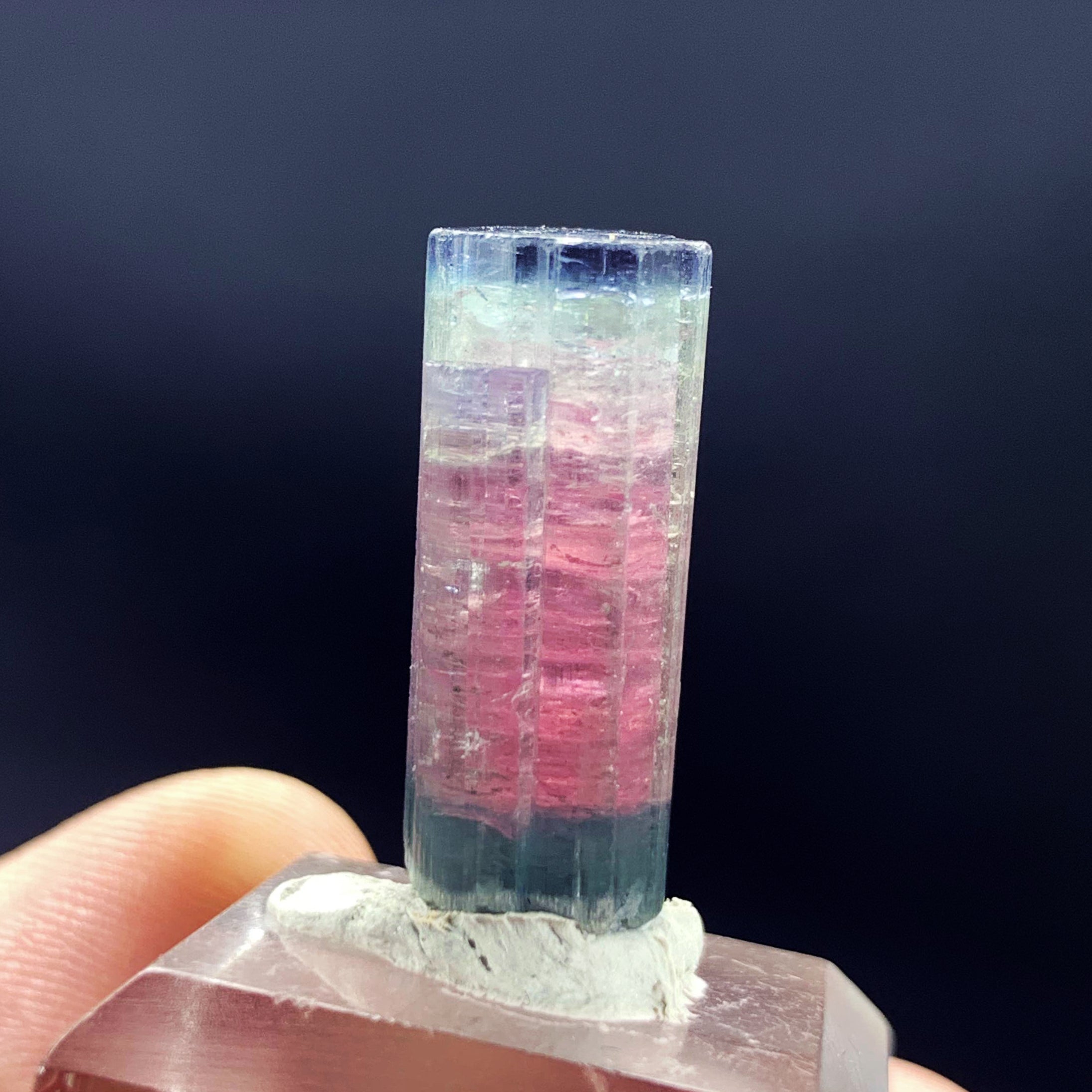 Double Terminated Tourmaline Crystal, Tri Color Tourmaline Pendant Stone, Blue Cap Crystal