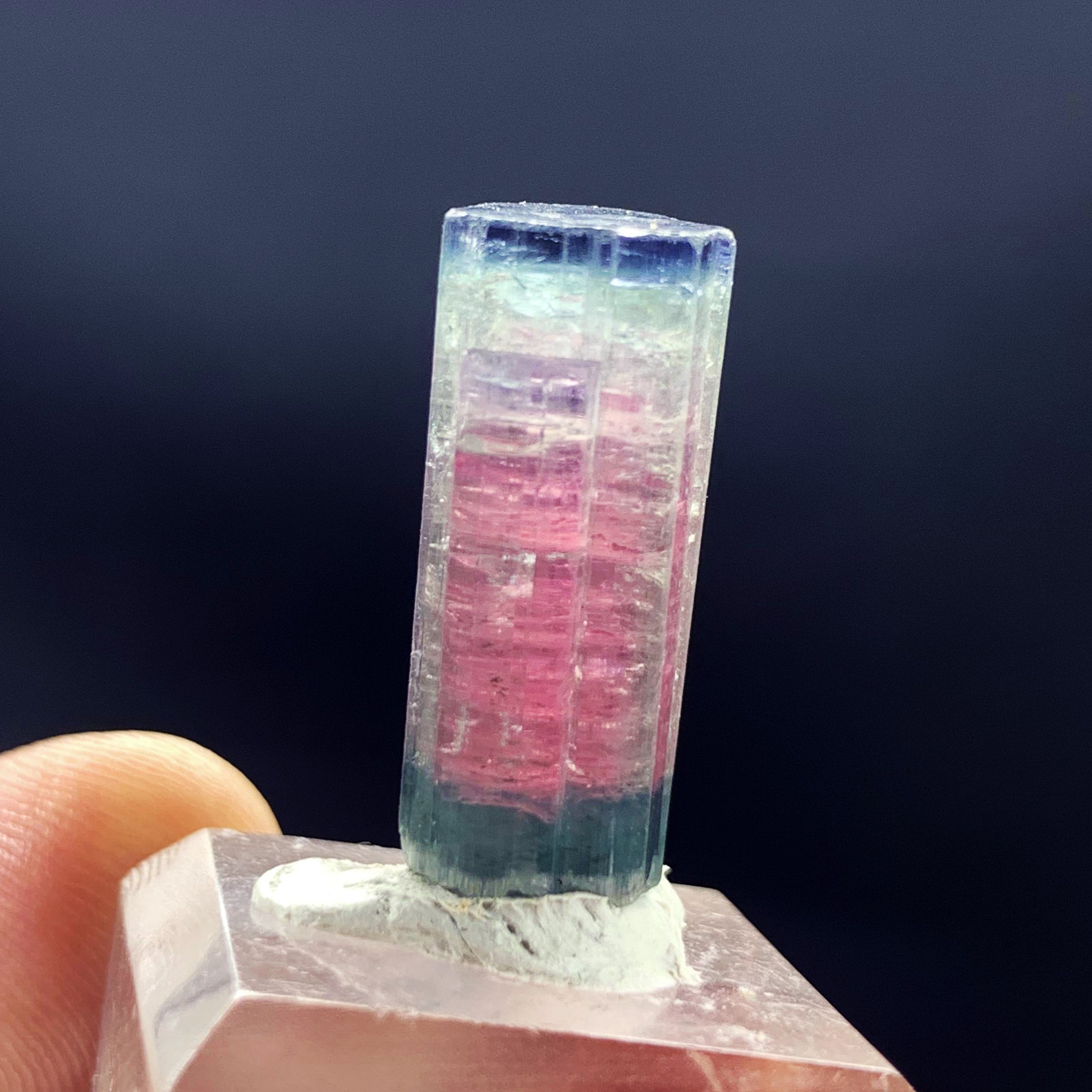 Double Terminated Tourmaline Crystal, Tri Color Tourmaline Pendant Stone, Blue Cap Crystal