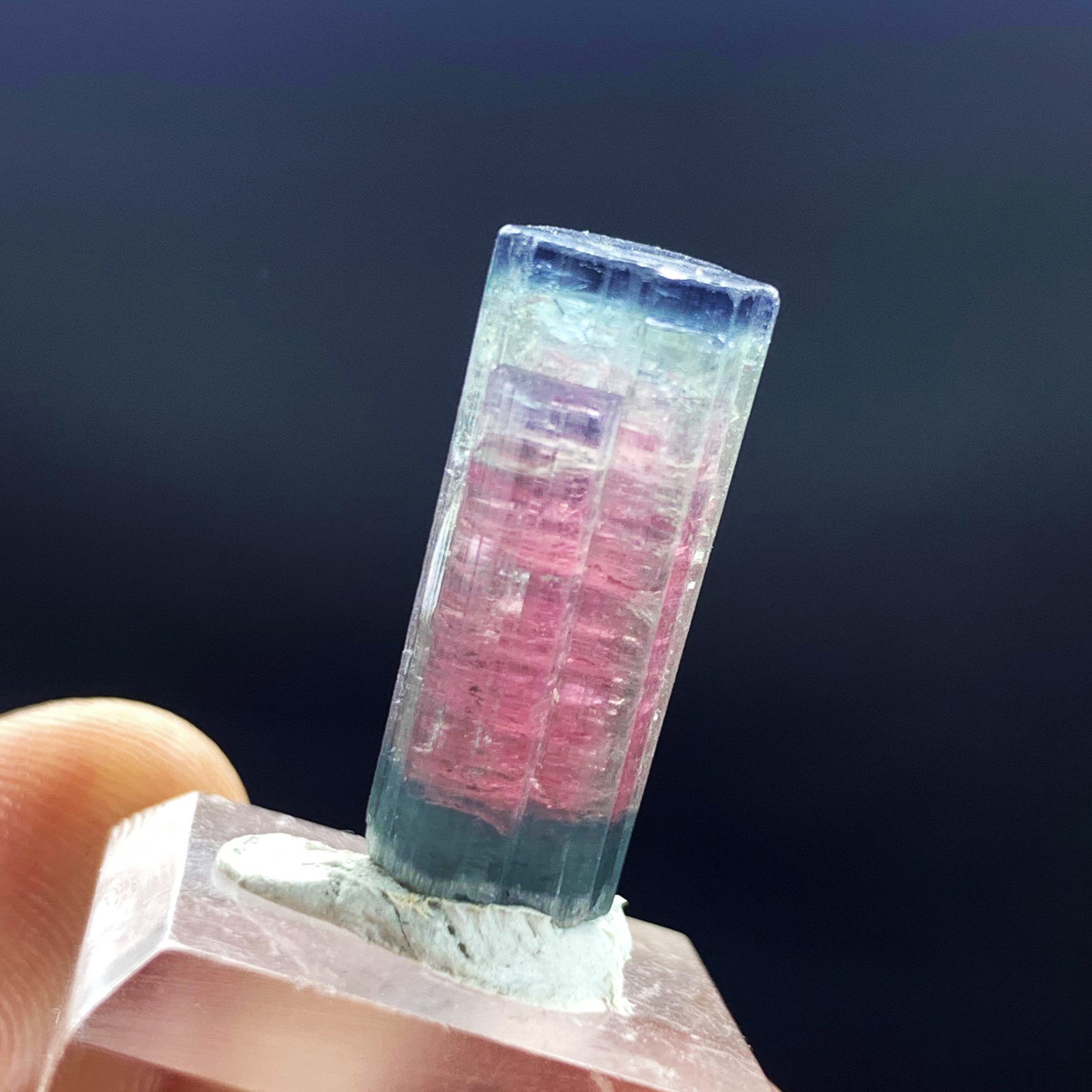 Double Terminated Tourmaline Crystal, Tri Color Tourmaline Pendant Stone, Blue Cap Crystal