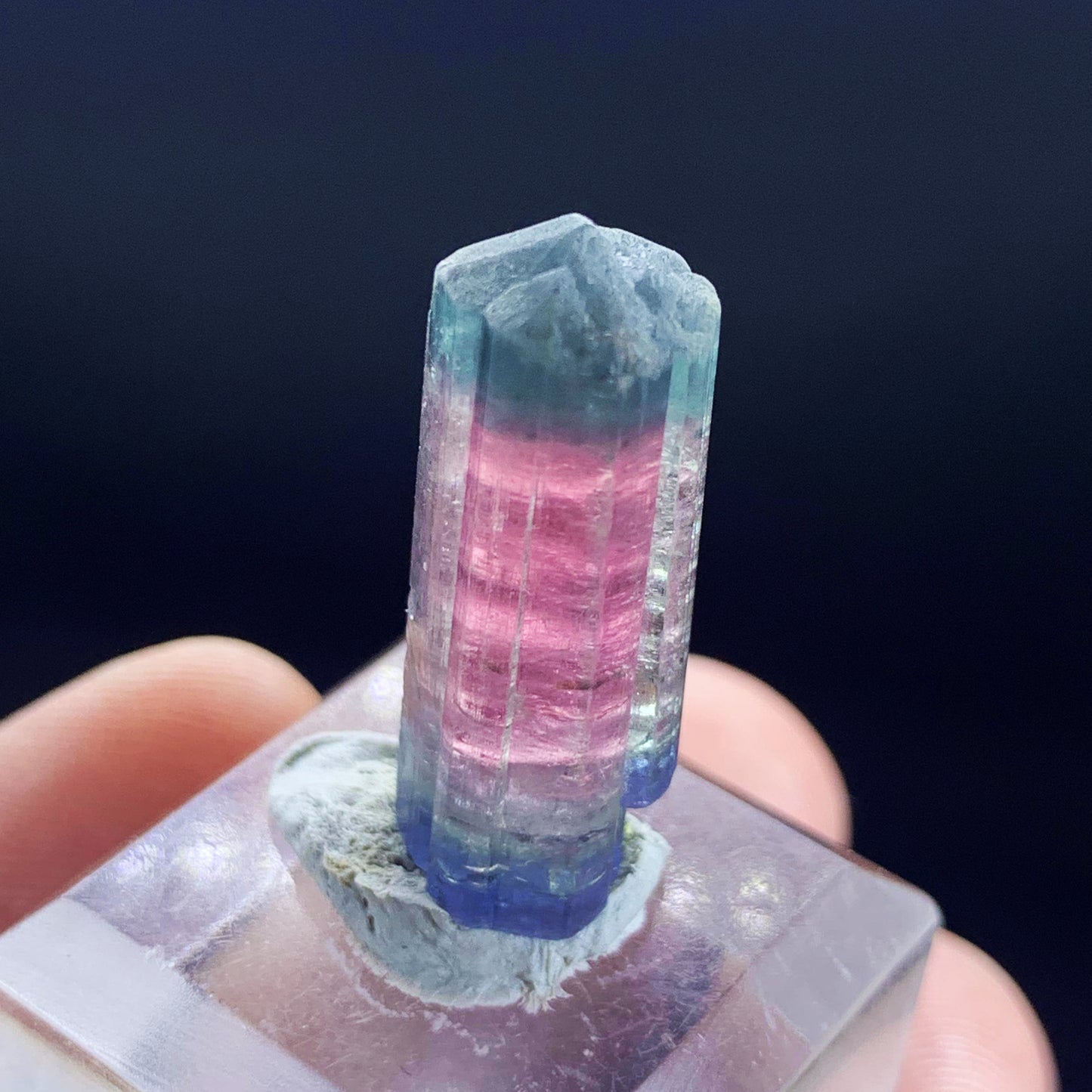 Double Terminated Tourmaline Crystal, Tri Color Tourmaline Pendant Stone, Blue Cap Crystal