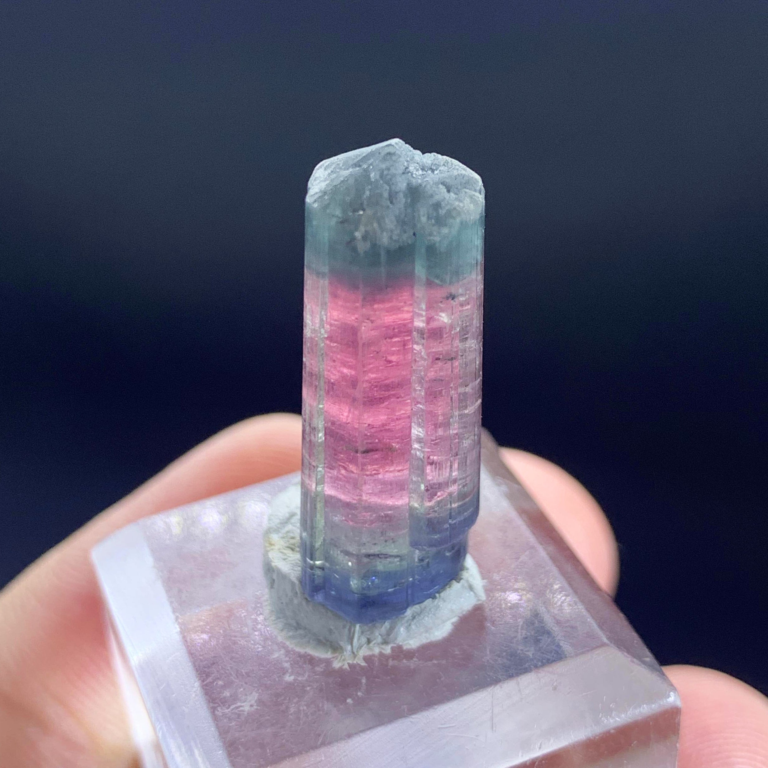 Double Terminated Tourmaline Crystal, Tri Color Tourmaline Pendant Stone, Blue Cap Crystal