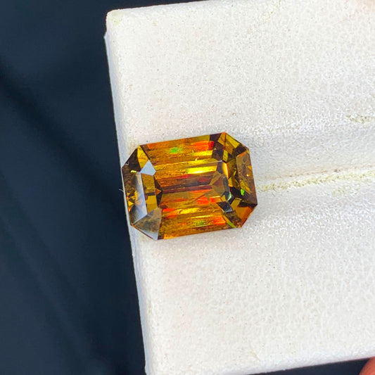 Full Fire Sphene Ring Gemstone, Flawless Sphene Stone, Natural Sphene Loose Gem, Custom Emerald Cut Wedding Ring Stone