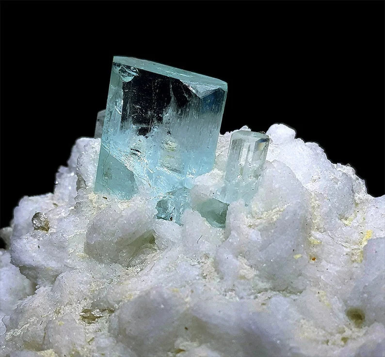 Sky Blue Aquamarine Crystals on Feldspar, Aquamarine Specimen, Aquamarine Cluster, Aesthetic Aquamarine from Afghanistan, 277 gram