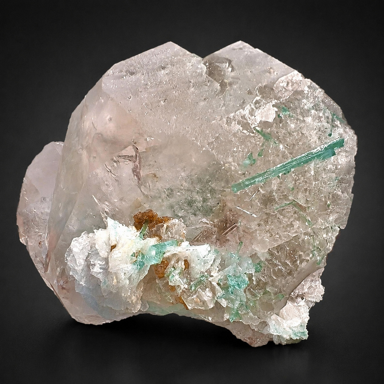 Bicolor Beryl Morganite Aquamarine with Green Tourmaline, Microlite and Albite from Afghanistan, 576 gram