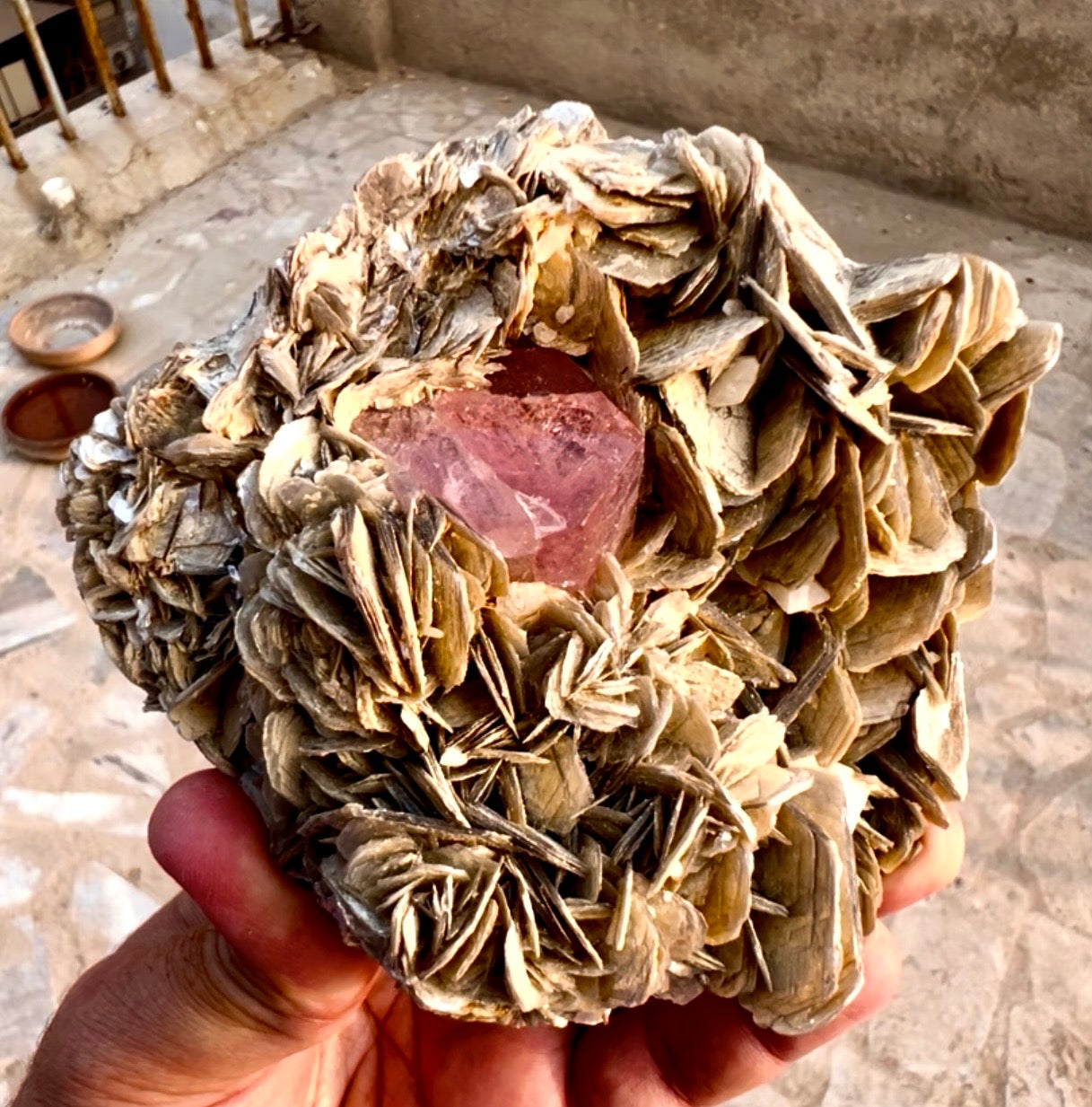 Pink Apatite crystal on mica, Apatite specimen from Pakistan, 489 gram