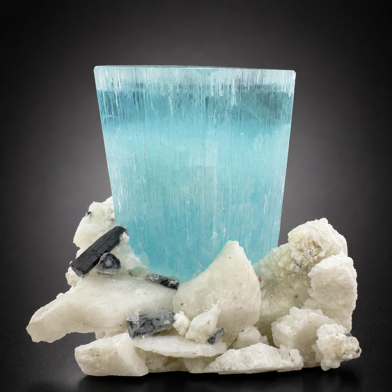 Natural Aquamarine Crystal with Schorl Tourmaline and Feldspar Matrix from Pakistan, 296 gram