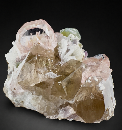 Morganite, Green Apatite, Smoky Quartz ans Clevelandite Albite Combo Specimen from Afghanistan, 266 gram