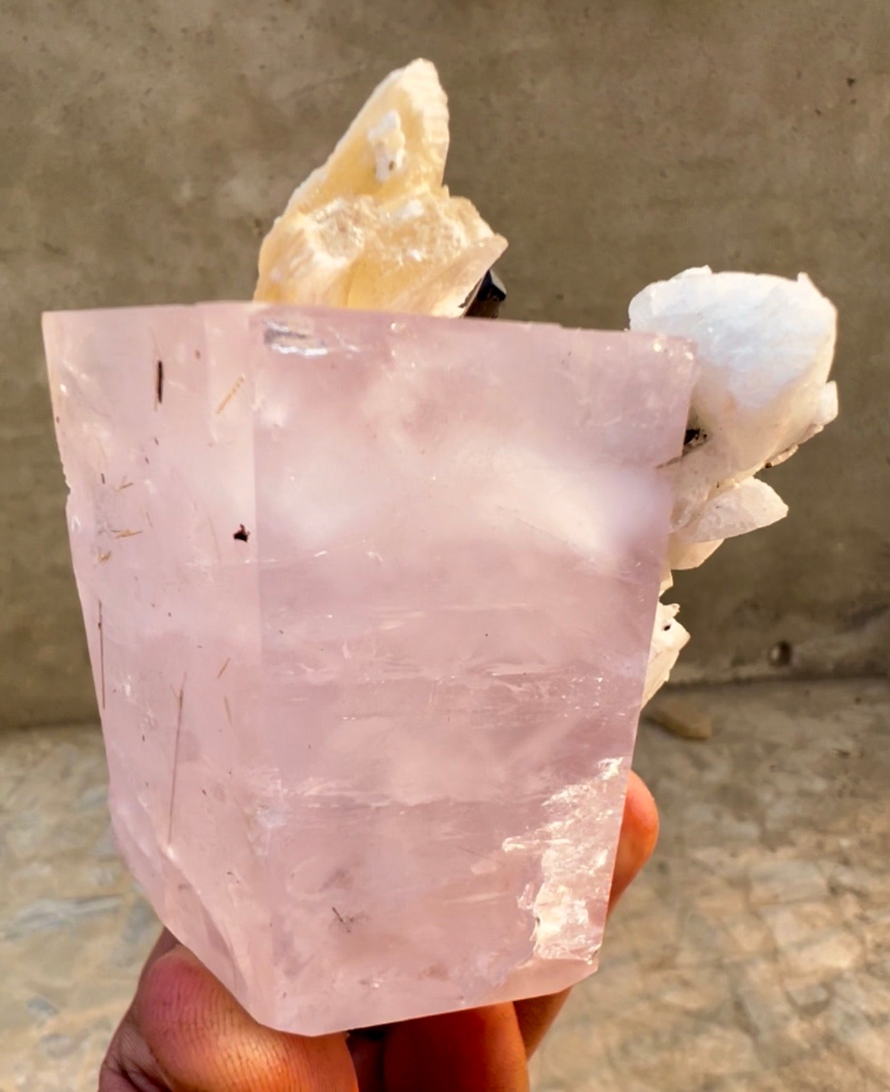 Pink Morganite crystal with Tourmalines, Mica and Feldspar from Pakistan, 365 gram