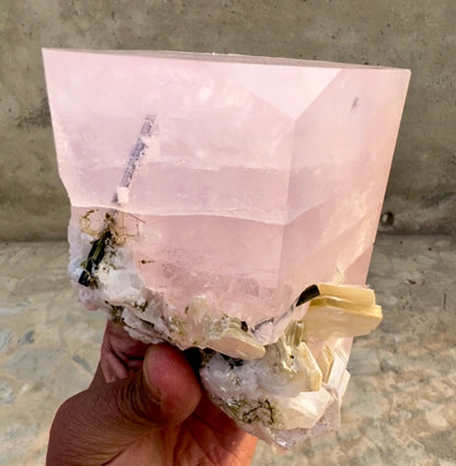 Pink Morganite crystal with Tourmalines and Mica from Pakistan, 2339 gram