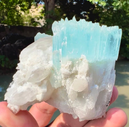 AquaMorganite crystal with Quartz and Feldapar from Pakistan, 240 grams