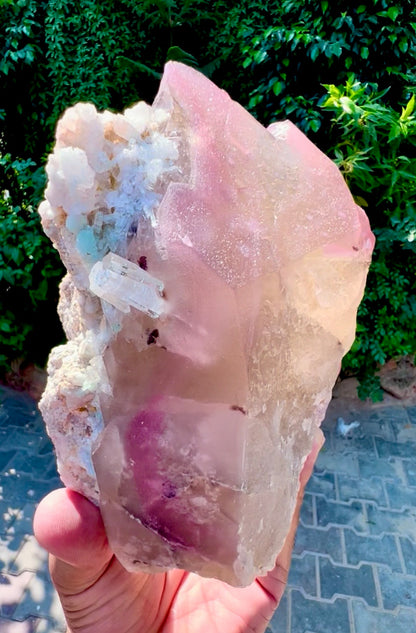 Crystallized Rose Quartz with Tourmaline on Smoky Quartz from Afghanistan, 1830 gram
