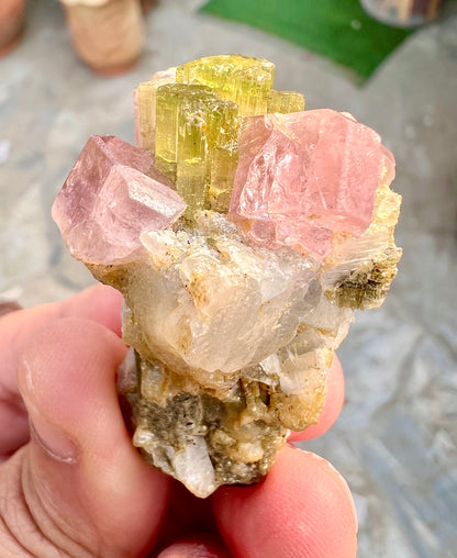 Pink Apatite crystals on Tourmaine from Pakistan, 28 gram